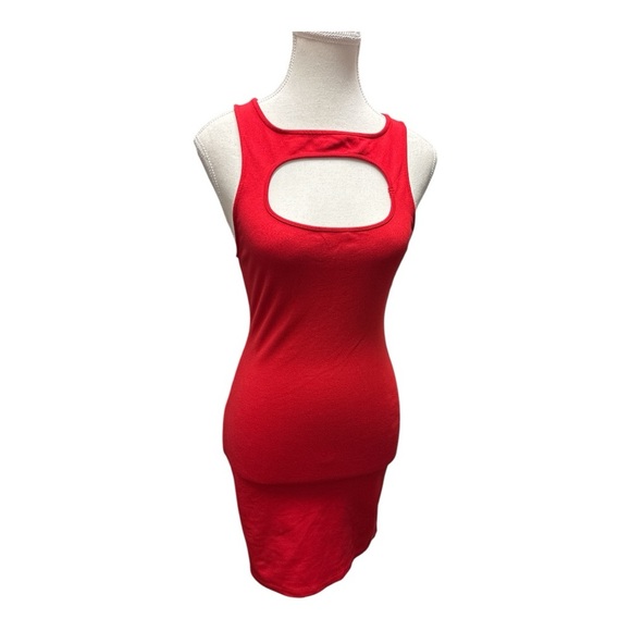 ZARA Red Mini Bodycon Dress Cut Out Sz M Party Club Flattering - Picture 2 of 15